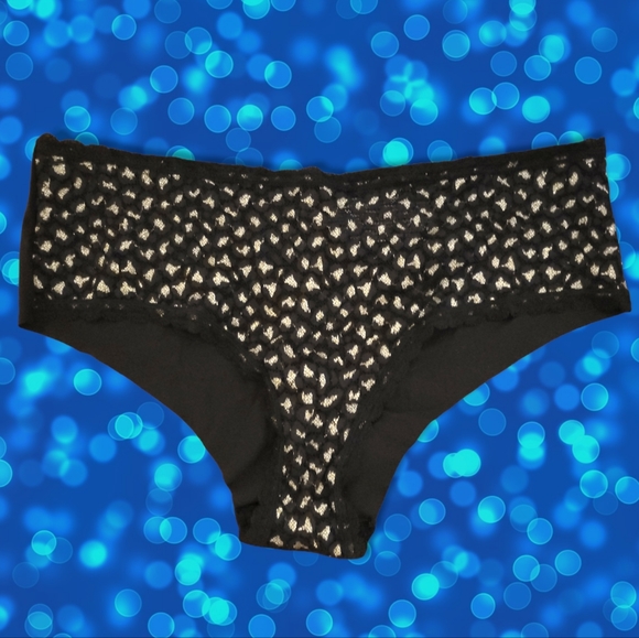 New Victoria's Secret Lace Cheeky Panties Black and Gold Leopard Print Size XL